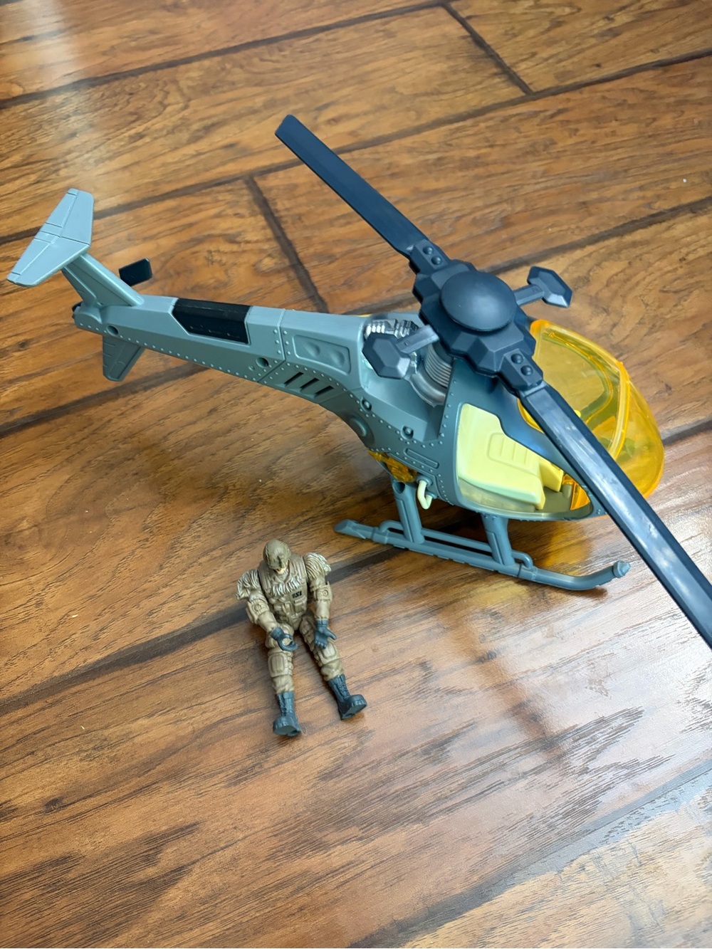 Military Gray Kids Helicopter Toy with Figure